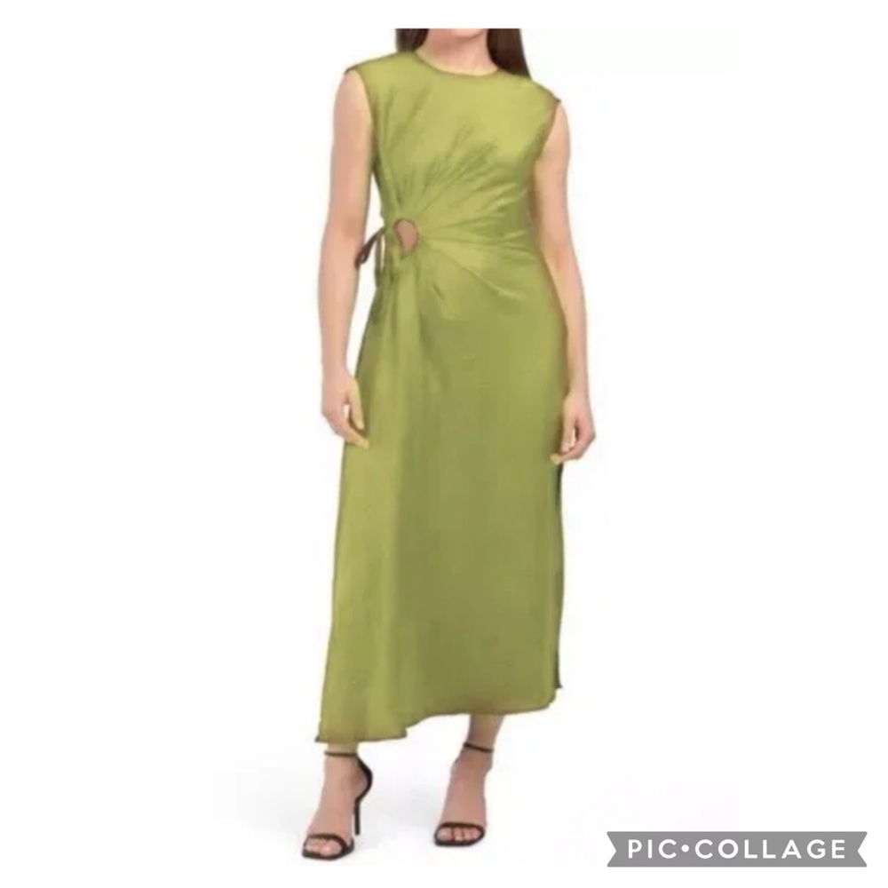 House of Harlow 1960 Chartreuse Cutout Satin Slip Midi Dress Size Medium - Picture 11 of 11